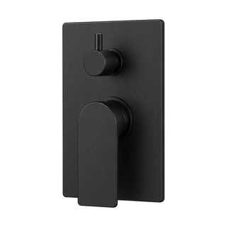 Matte black rectangular shower valve trim with flat lever and small diverter knob, shown with rough-in body — SANIKB SP1018 22 31 2