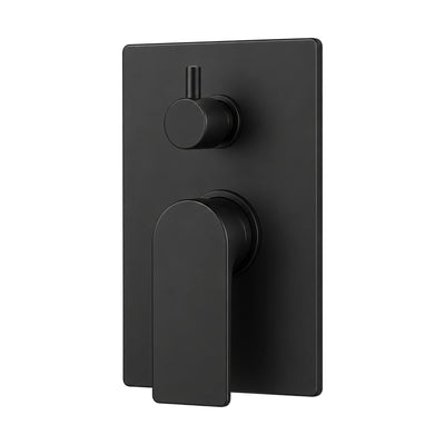 Matte black rectangular shower valve trim with flat lever and small diverter knob, shown with rough-in body — SANIKB SP1018 22 31 2