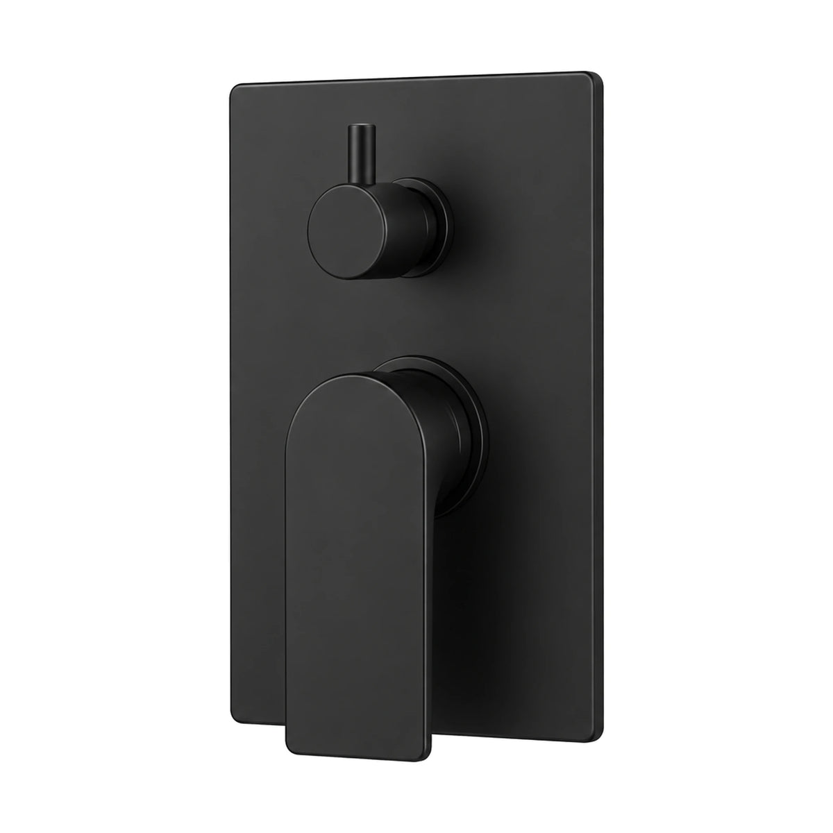 Matte black rectangular shower valve trim with flat lever and small diverter knob, shown with rough-in body — SANIKB SP1018 22 31 2