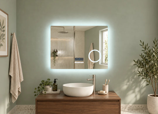 Side Bar LED Mirror with Circular Inset — catalog detail view; KS-009-1007