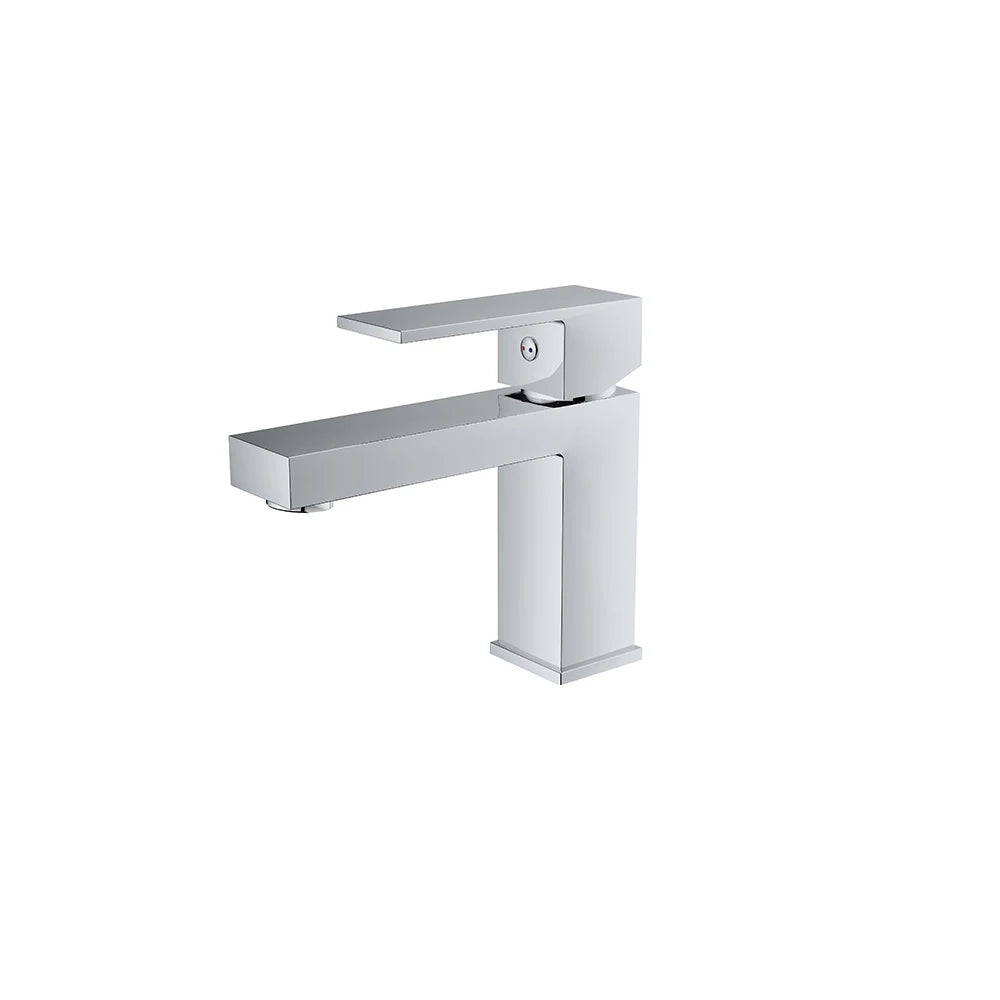 Polished chrome single-hole bathroom basin faucet, brass, short body, slim lever handle — SANIKB FYF-01028.