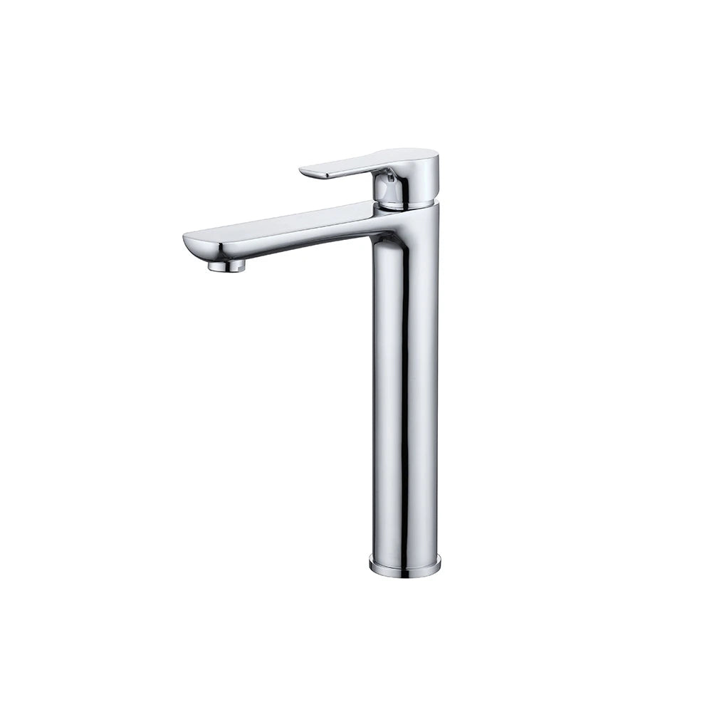 Polished chrome tall vessel single-hole bathroom faucet, brass, extended body for above-counter basins — SANIKB FYF-01006.