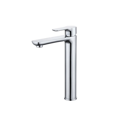 Polished chrome tall vessel single-hole bathroom faucet, brass, extended body for above-counter basins — SANIKB FYF-01006.