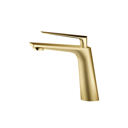 Brushed gold single-hole bathroom basin faucet, brass body, flat angular spout — SANIKB FYF-01052