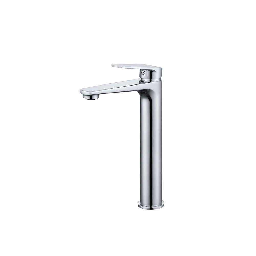 Polished chrome tall vessel basin faucet, single hole, brass, flat angular spout — SANIKB FYF-01001.