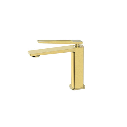 Brushed gold single-hole bathroom faucet, solid brass, open-channel lever and angular spout — SANIKB FYF-01050