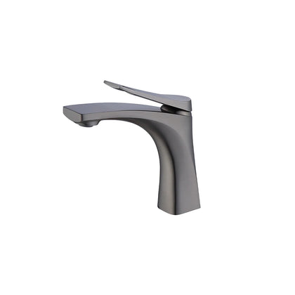 Gunmetal grey single-hole bathroom basin faucet, solid brass, sleek curved spout — SANIKB FYF-01056