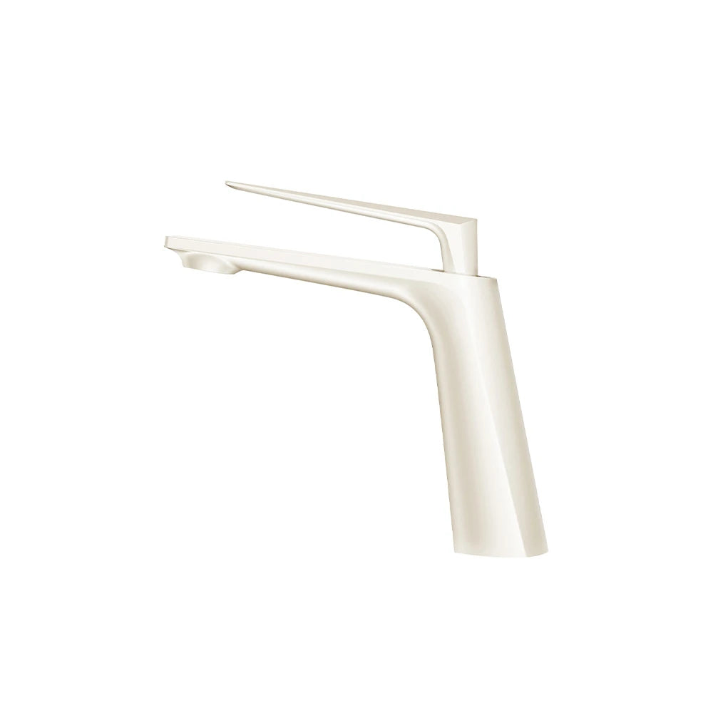 Cream ivory single-hole bathroom basin faucet, brass, slim flat spout — SANIKB FYF-01052