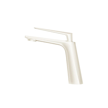 Cream ivory single-hole bathroom basin faucet, brass, slim flat spout — SANIKB FYF-01052