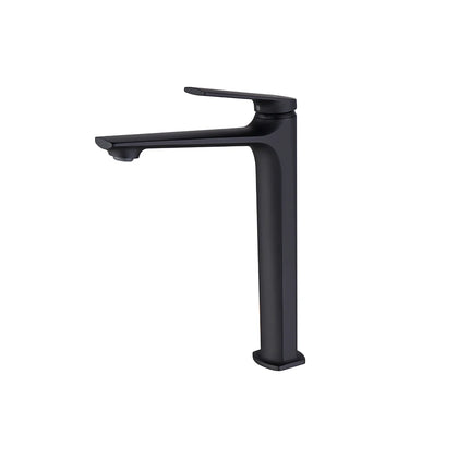 Matte black single-hole vessel basin faucet, brass, tall body for above-counter sinks — SANIKB FYF-01059.