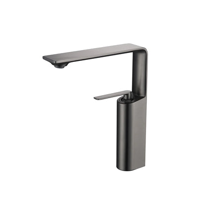Gunmetal grey tall vessel basin faucet, brass, cantilevered blade spout — SANIKB FYF-01674.