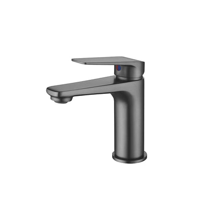 Gunmetal grey single-hole bathroom basin faucet, brass, squared lever, standard height — SANIKB FYF-01001.