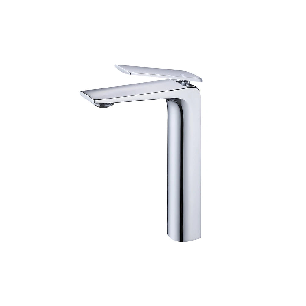 Polished chrome tall vessel bathroom basin faucet, solid brass, high-rise blade spout — SANIKB FYF-01647