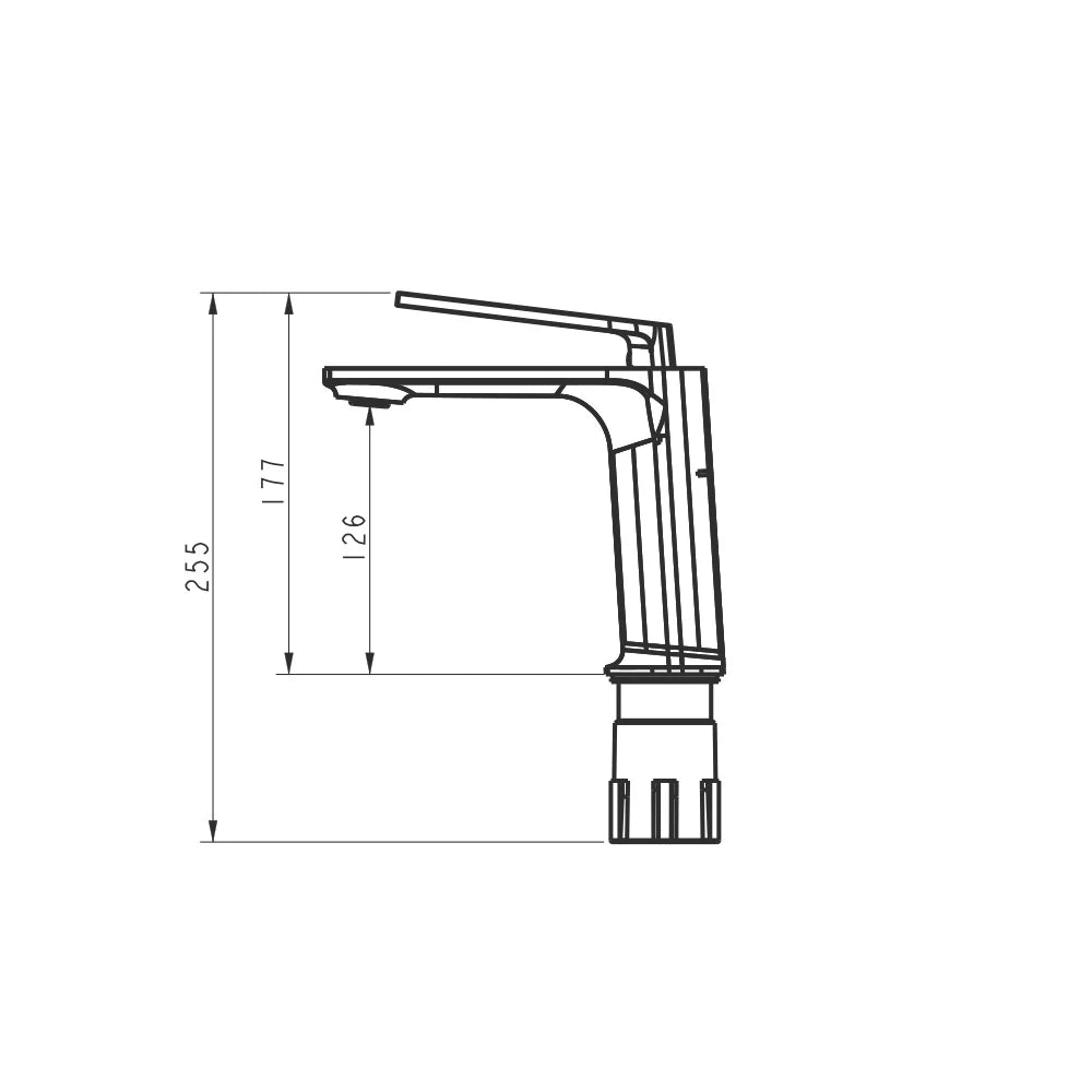 Dimensioned spec drawing for SANIKB FYF-01036 single-hole faucet, standard height (255/177 mm).