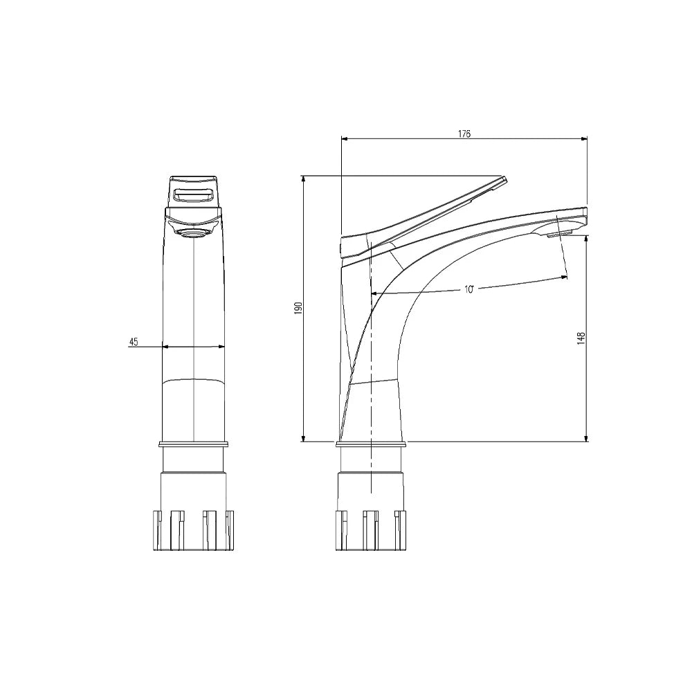 Dimensioned spec drawing for SANIKB FYF-01056 single hole bathroom faucet, standard version (190mm height)