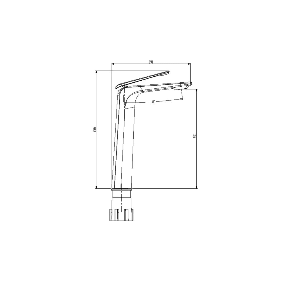 Dimensioned spec drawing for SANIKB FYF-01647 single hole basin faucet, tall 286mm vessel body height