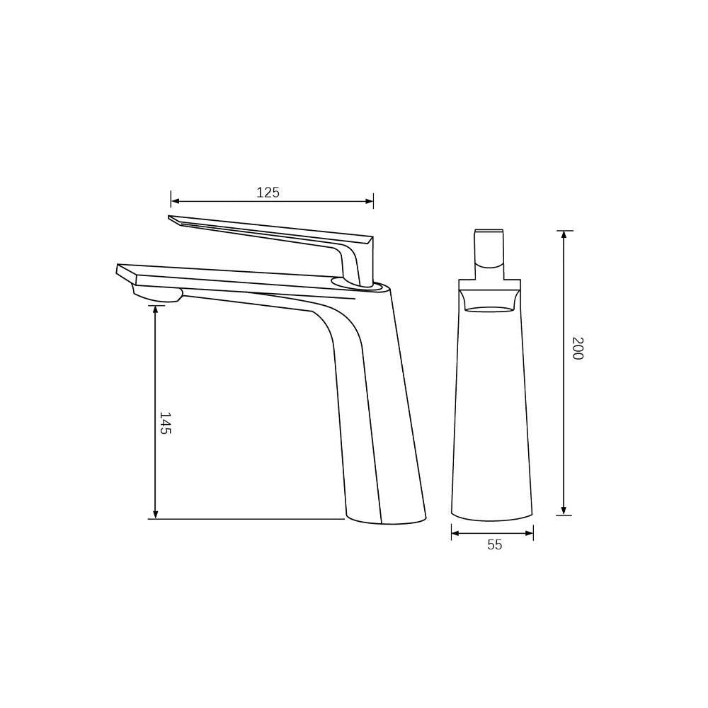 Dimensioned spec drawing for SANIKB FYF-01052 single hole bathroom faucet, 145mm spout height