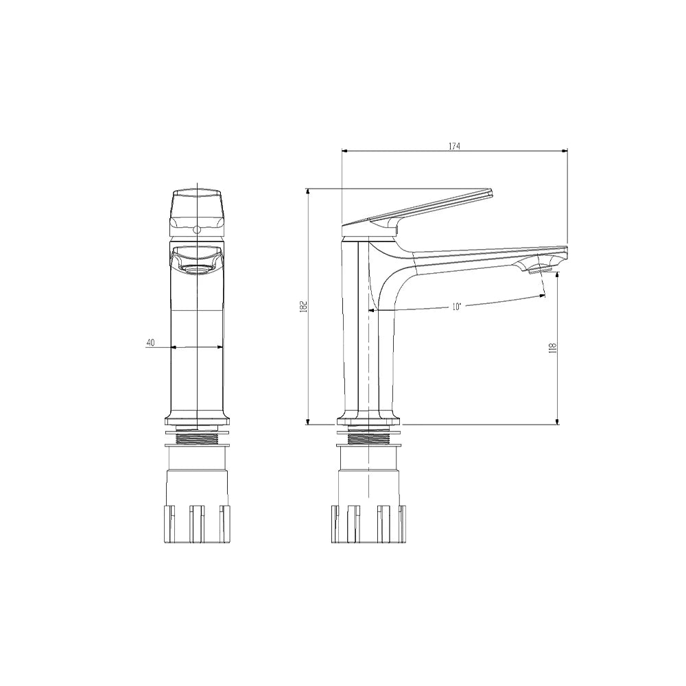 Dimensioned spec drawing for SANIKB FYF-01059 single hole basin faucet, standard 182 mm height.