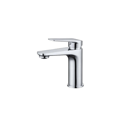 Polished chrome single-hole bathroom basin faucet, solid brass, flat angular spout, standard body — SANIKB FYF-01001.