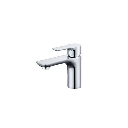 Polished chrome single-hole bathroom basin faucet, solid brass, lever handle with flat blade spout — SANIKB FYF-01006.