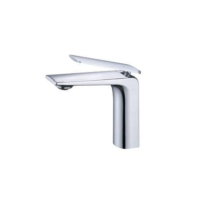 Polished chrome single-hole bathroom basin faucet, solid brass, flat blade spout — SANIKB FYF-01647
