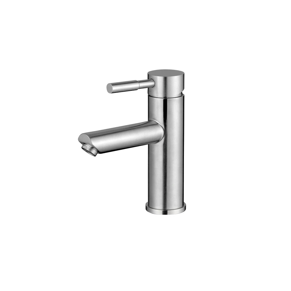 Brushed Nickel single-hole bathroom basin faucet, 304 stainless steel, round cylinder body with pin-lever handle, standard height — SANIKB FYF-01065