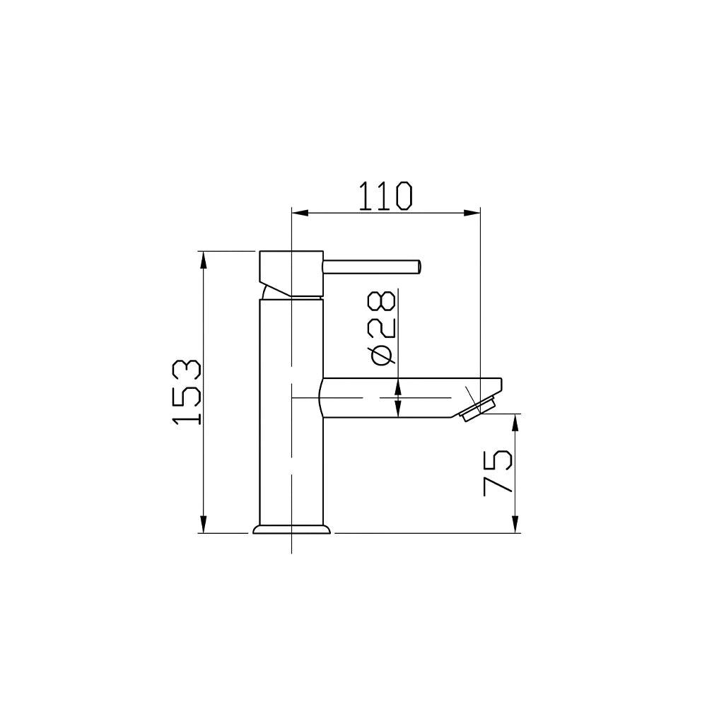 Dimensioned spec drawing for SANIKB FYF-01065 single-hole bathroom basin faucet, 304 stainless steel, standard height