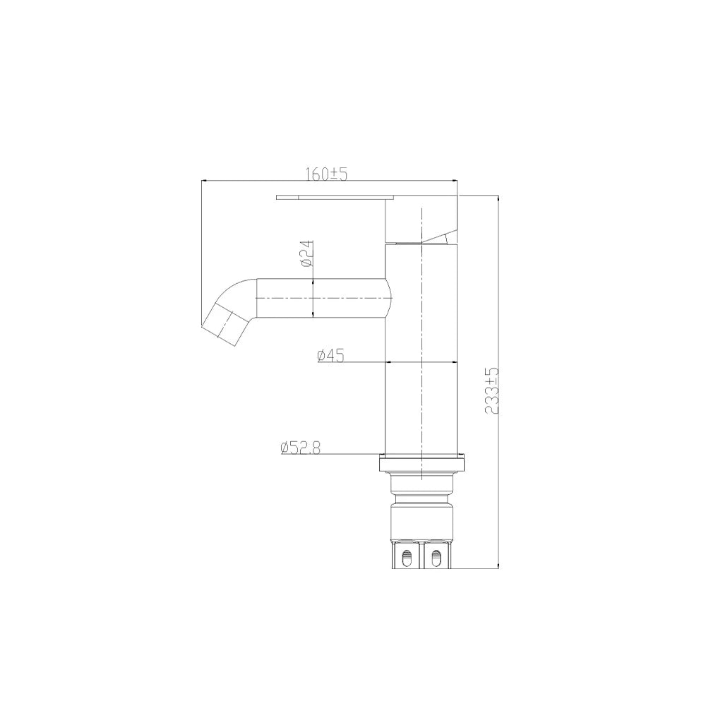 Dimensioned spec drawing for SANIKB FYF-01071 single-hole bathroom basin faucet, 304 stainless steel, standard height