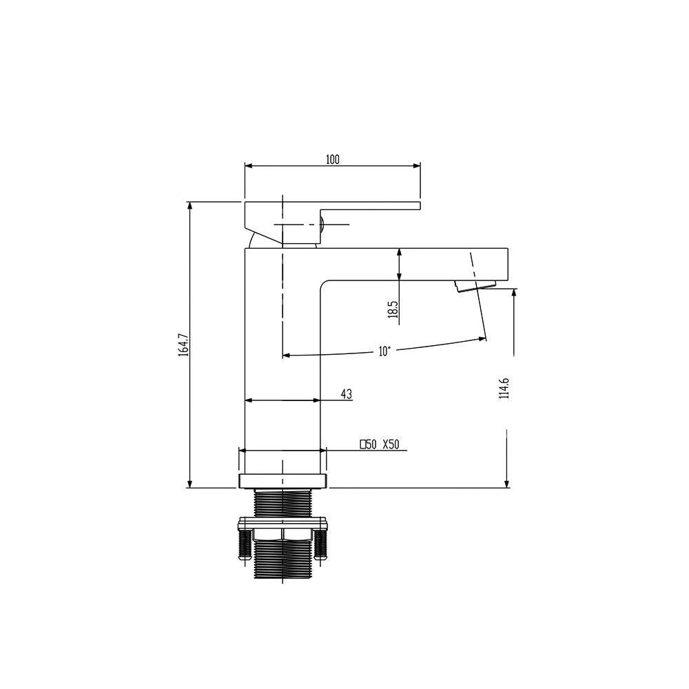 Dimensioned spec drawing for SANIKB FYF-01075 single-hole basin faucet, standard body height variant.