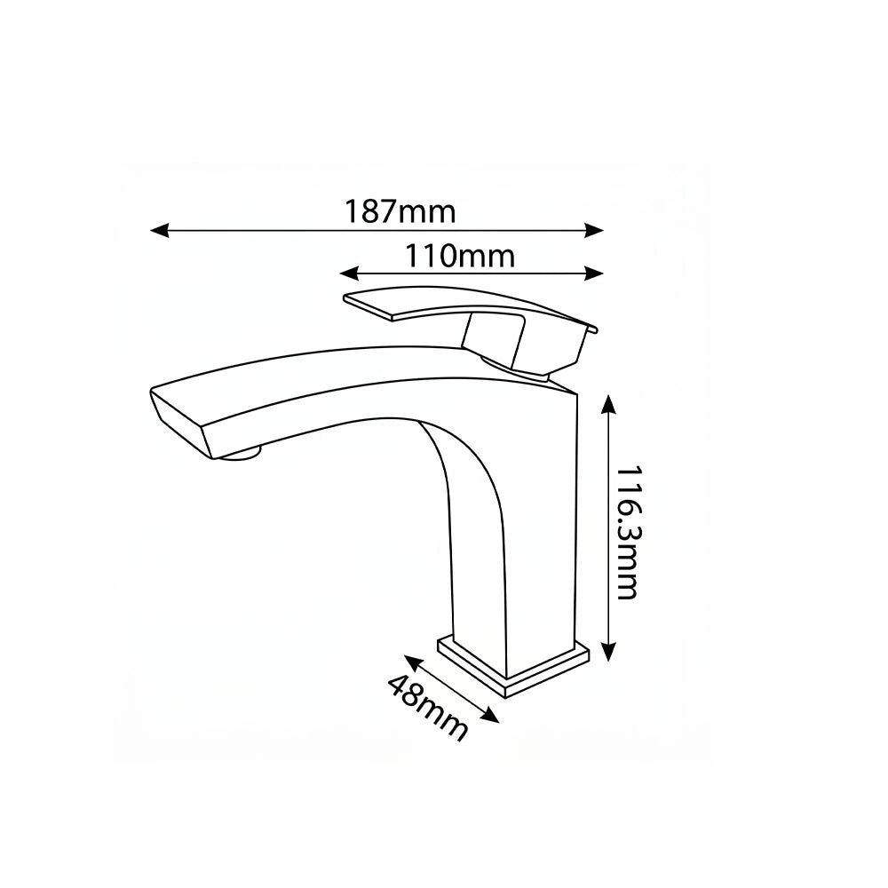 Dimensioned spec drawing for SANIKB FYF-01076 single-hole bathroom basin faucet, 304 stainless steel