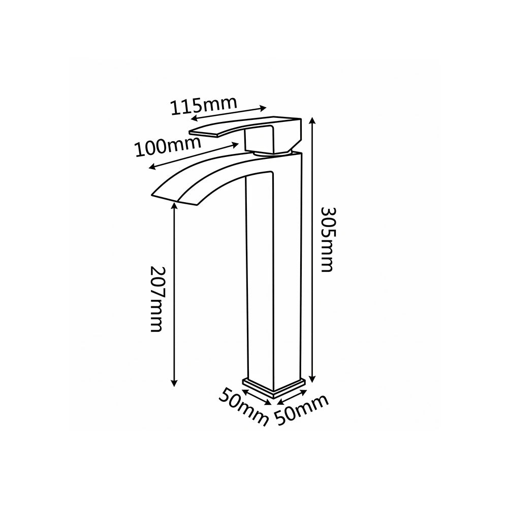Dimensioned spec drawing for SANIKB FYF-01062 single-hole bathroom basin faucet, 304 stainless steel, tall vessel height