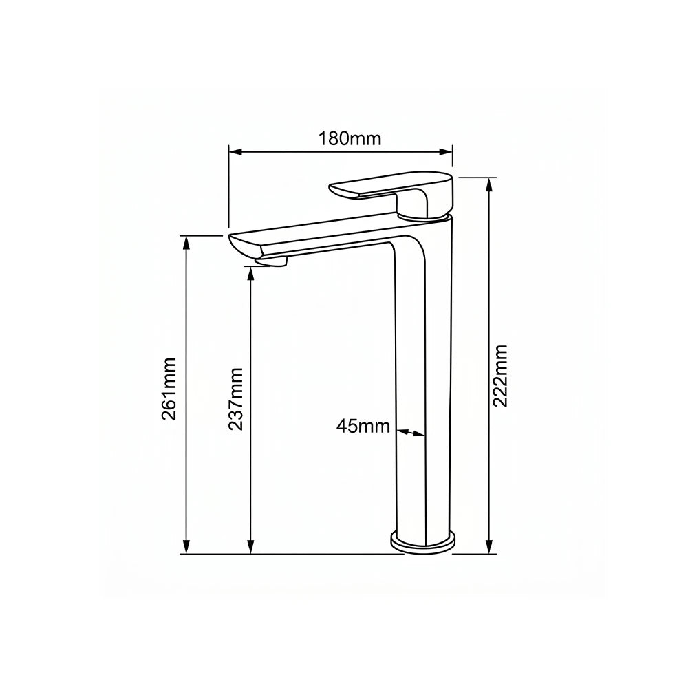 Dimensioned spec drawing for SANIKB FYF-01064 single-hole bathroom basin faucet, 304 stainless steel, tall vessel height