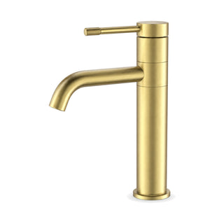 Brushed gold single hole bathroom faucet with 360-degree swivel tube spout and knurled-grip pin lever — SANIKB B1010F 33 43 2