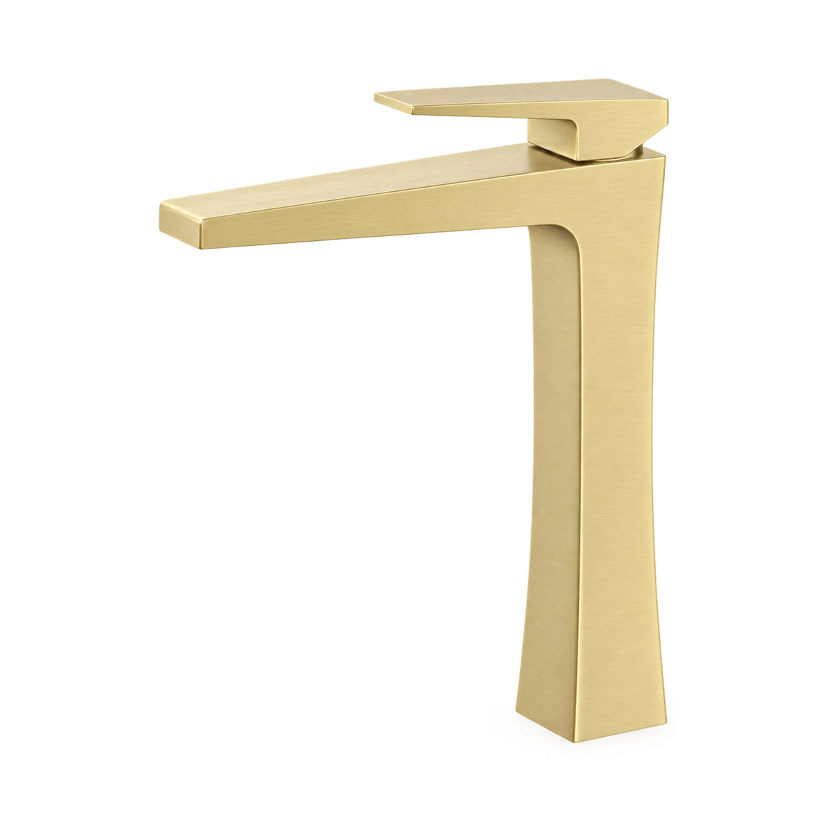 Brushed gold single hole bathroom faucet with square-section flared body, flat spout and block lever, tall vessel height — SANIKB B1005 02 43 1