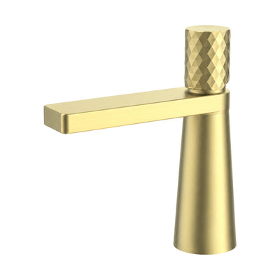 Brushed gold single hole bathroom faucet with cone body, diamond-knurled top knob and flat spout — SANIKB B099G 01 43 1