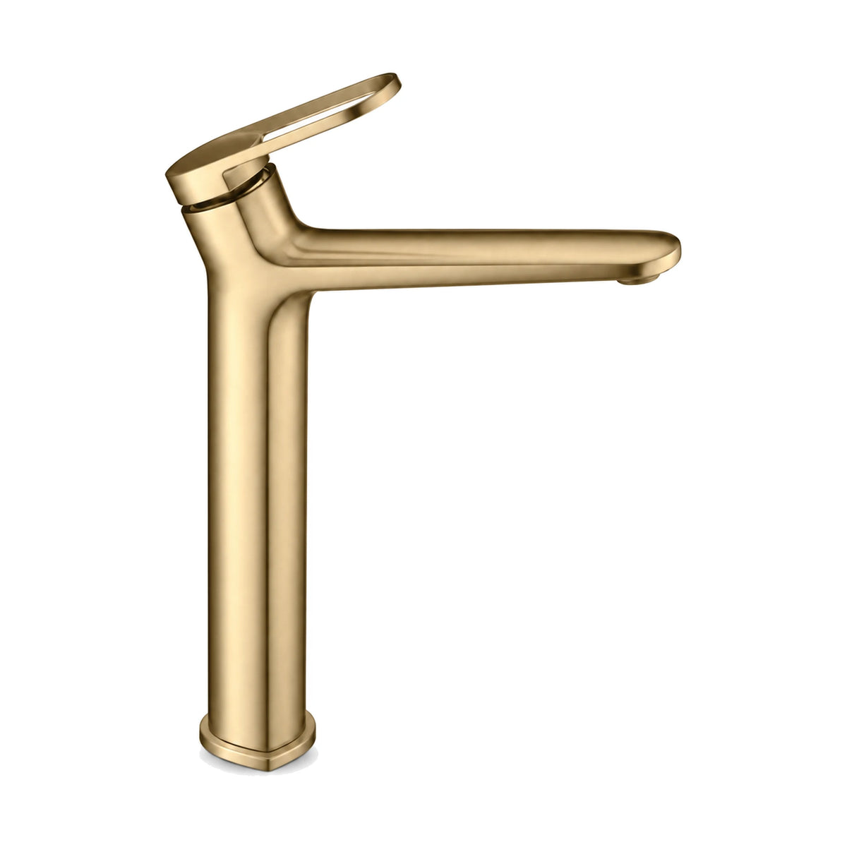 Matte black round column bathroom faucet with hollow oval loop lever and long flat horizontal spout, tall vessel height — SANIKB DL-01 630-LSJ