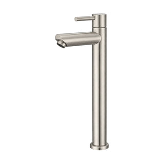 Brushed nickel tall slim column cold water faucet with short flat spout and pin lever — SANIKB DL-02 304-NY