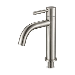 Brushed nickel cold water bathroom faucet with round tube spout curving down and pin lever — SANIKB DL-02 307-NY