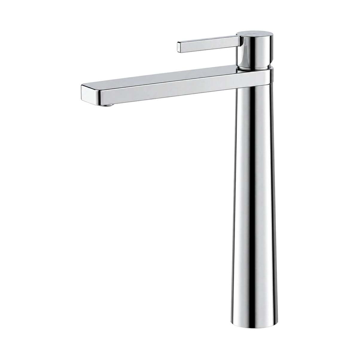 Chrome single hole bathroom faucet with conical body tapering from a wide base and slim lever, tall vessel height — SANIKB B099C 02 01 1