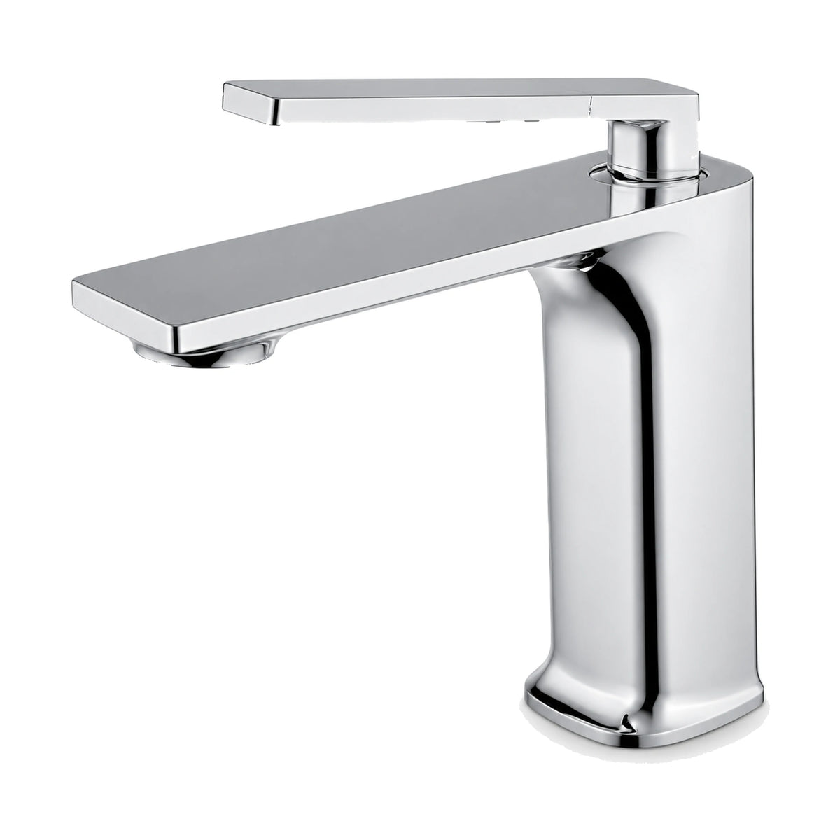 Matte black and rose gold single hole bathroom faucet with long blade lever on a ring collar and flat spout — SANIKB DL-01 085-CP