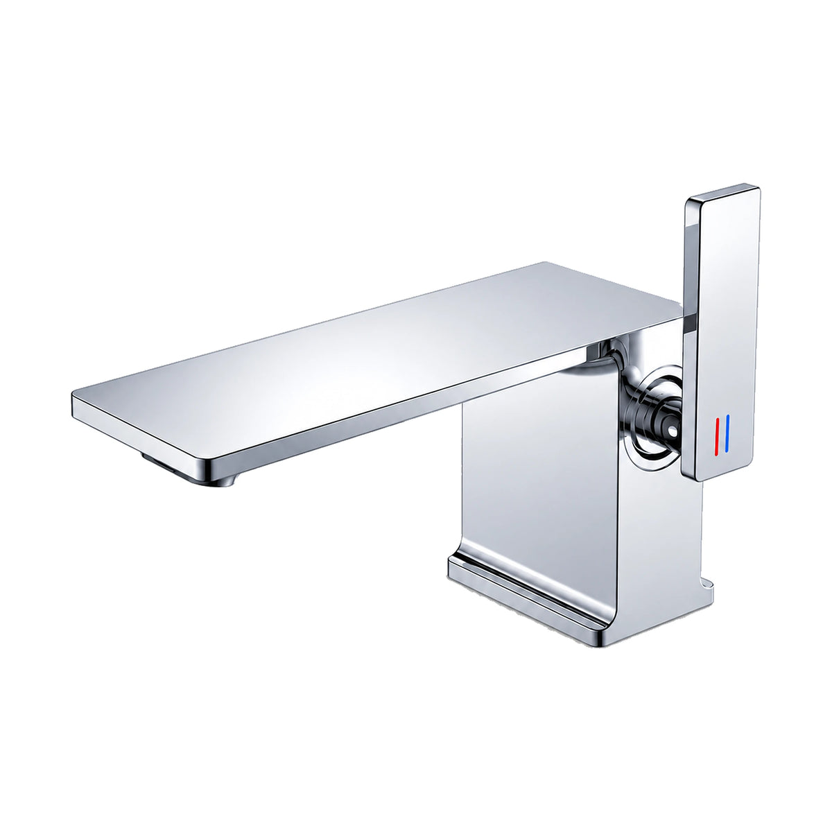 Chrome — Matte black square block bathroom faucet with flat rectangular plate spout and upright side lever — SANIKB DL-01 628-CP