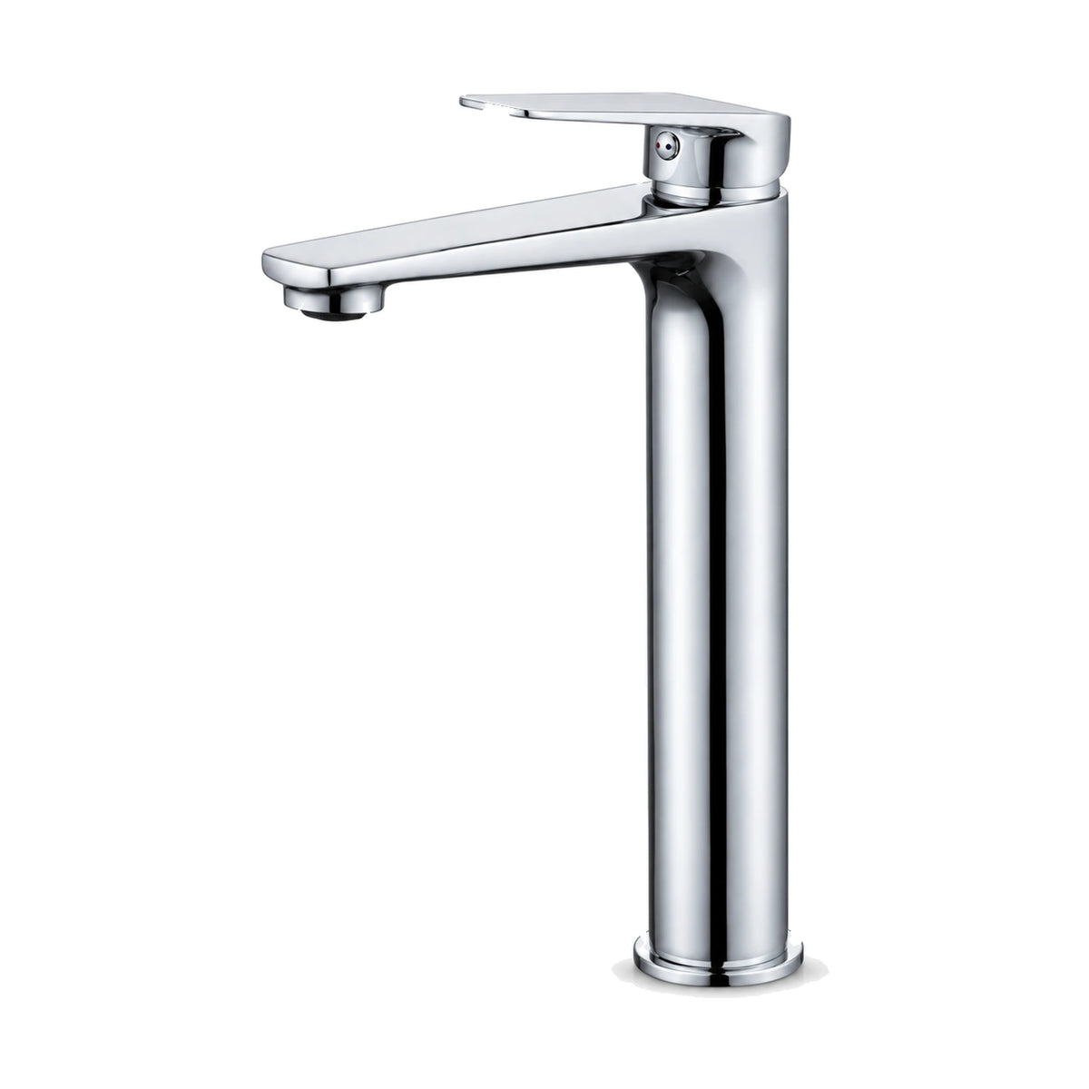 Chrome tall slim round column bathroom faucet with thin flat straight spout and tapered paddle lever — SANIKB DL-01 075-CP