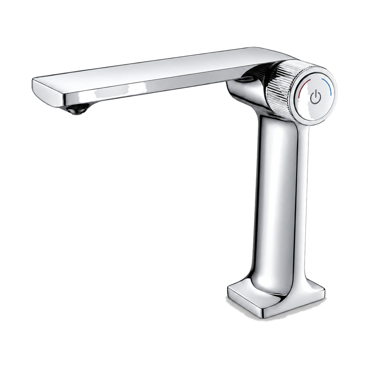 Chrome — Matte black slim column bathroom faucet with right-angle blade spout and knurled side knob with push button — SANIKB DL-01 127-CP