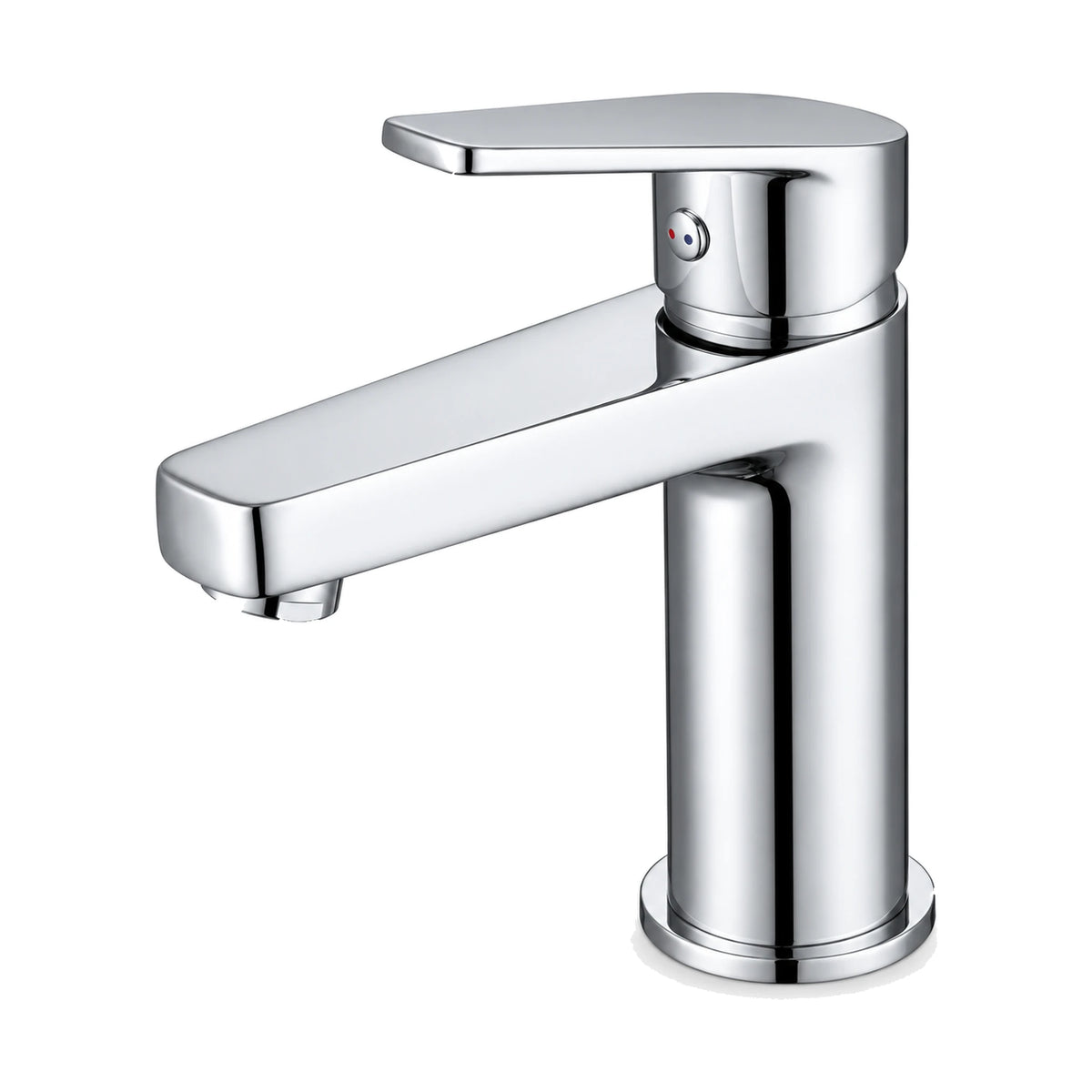 Matte black round body bathroom faucet with flat rectangular spout and paddle lever with red-blue indicator — SANIKB DL-01 015-CP