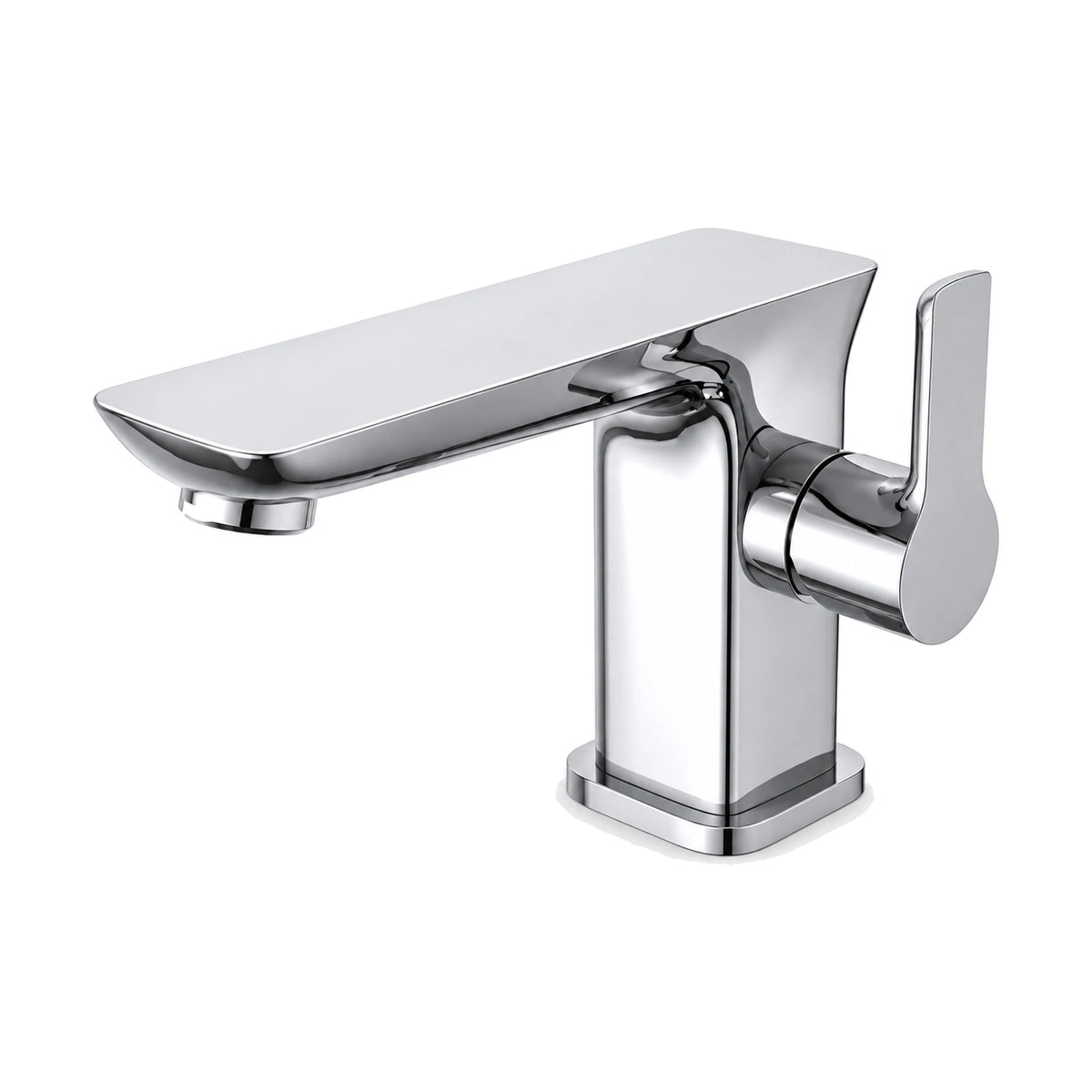 Chrome tall square column bathroom faucet with wide angular flat spout and lever on a round side hub — SANIKB DL-01 043-CP