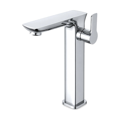 Chrome tall square column bathroom faucet with wide angular flat spout and lever on a round side hub — SANIKB DL-01 042-CP