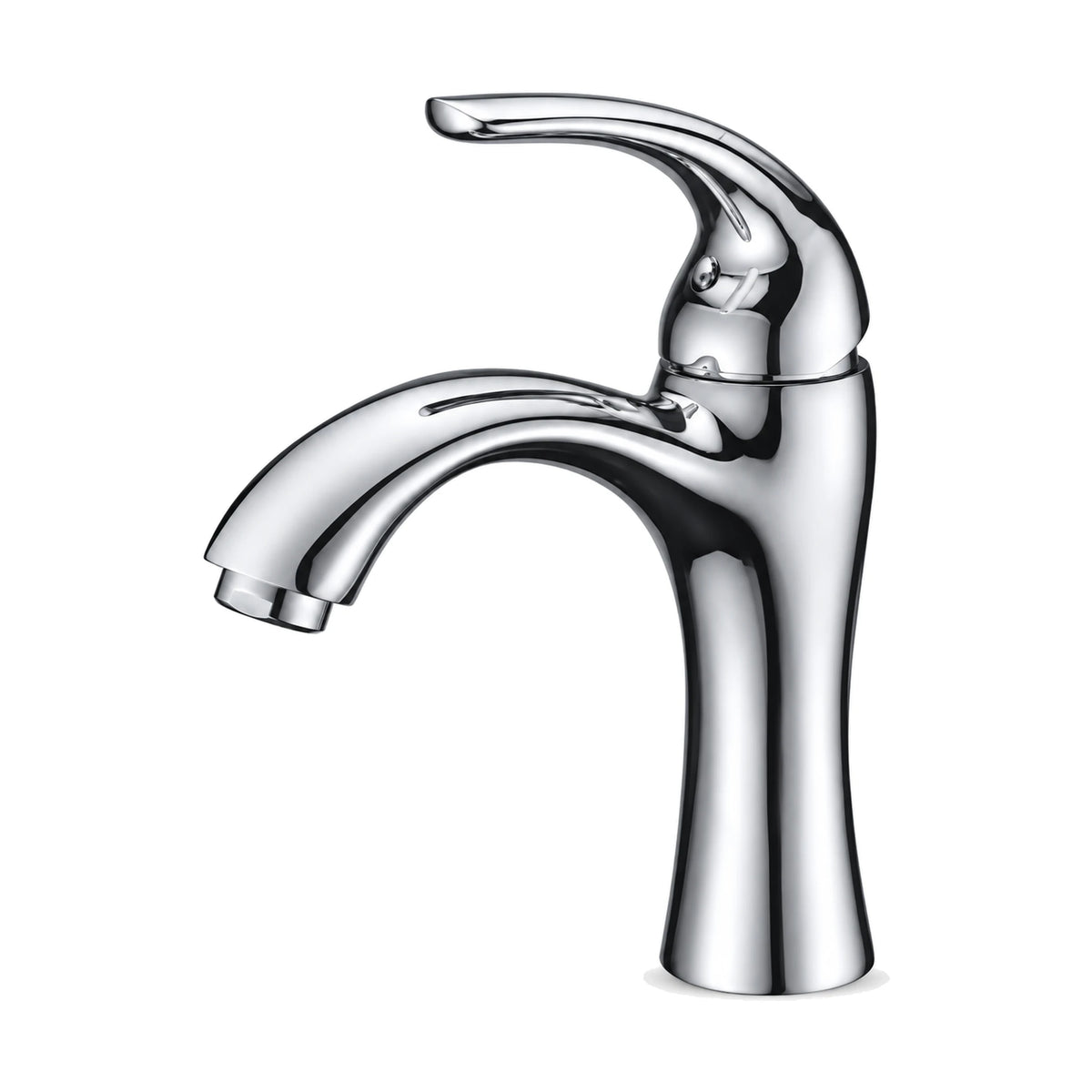Chrome hourglass bathroom faucet with arched C-shaped spout and curved hook lever on a domed cap — SANIKB DL-01 067-CP