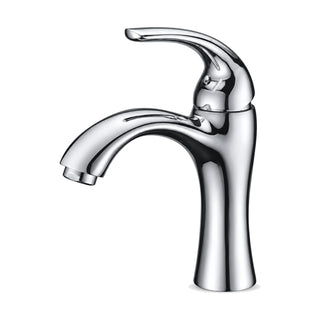 Chrome hourglass bathroom faucet with arched C-shaped spout and curved hook lever on a domed cap — SANIKB DL-01 067-CP