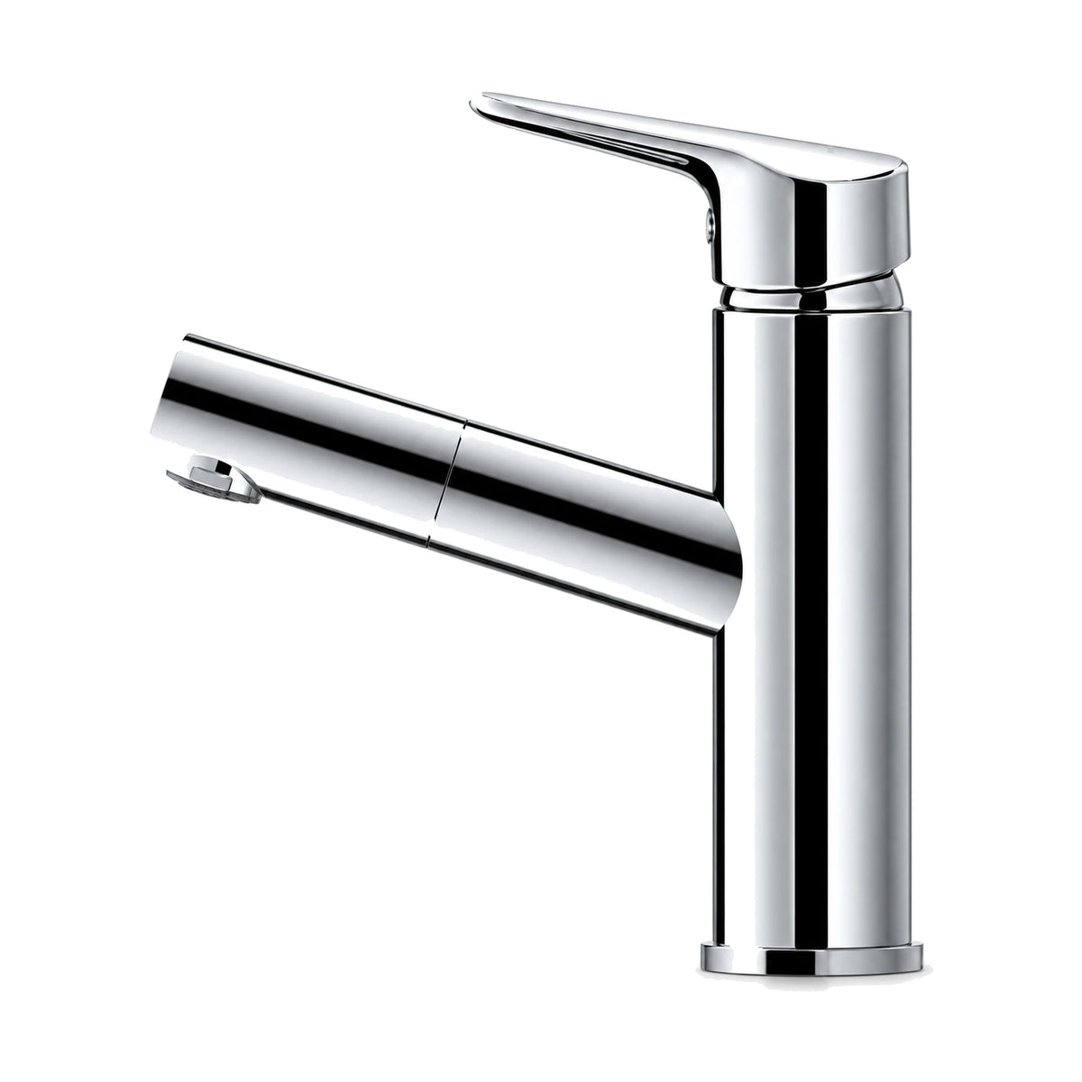 Matte black round bathroom faucet with tubular pull-out spout and curved lever — SANIKB DL-01 032-CP