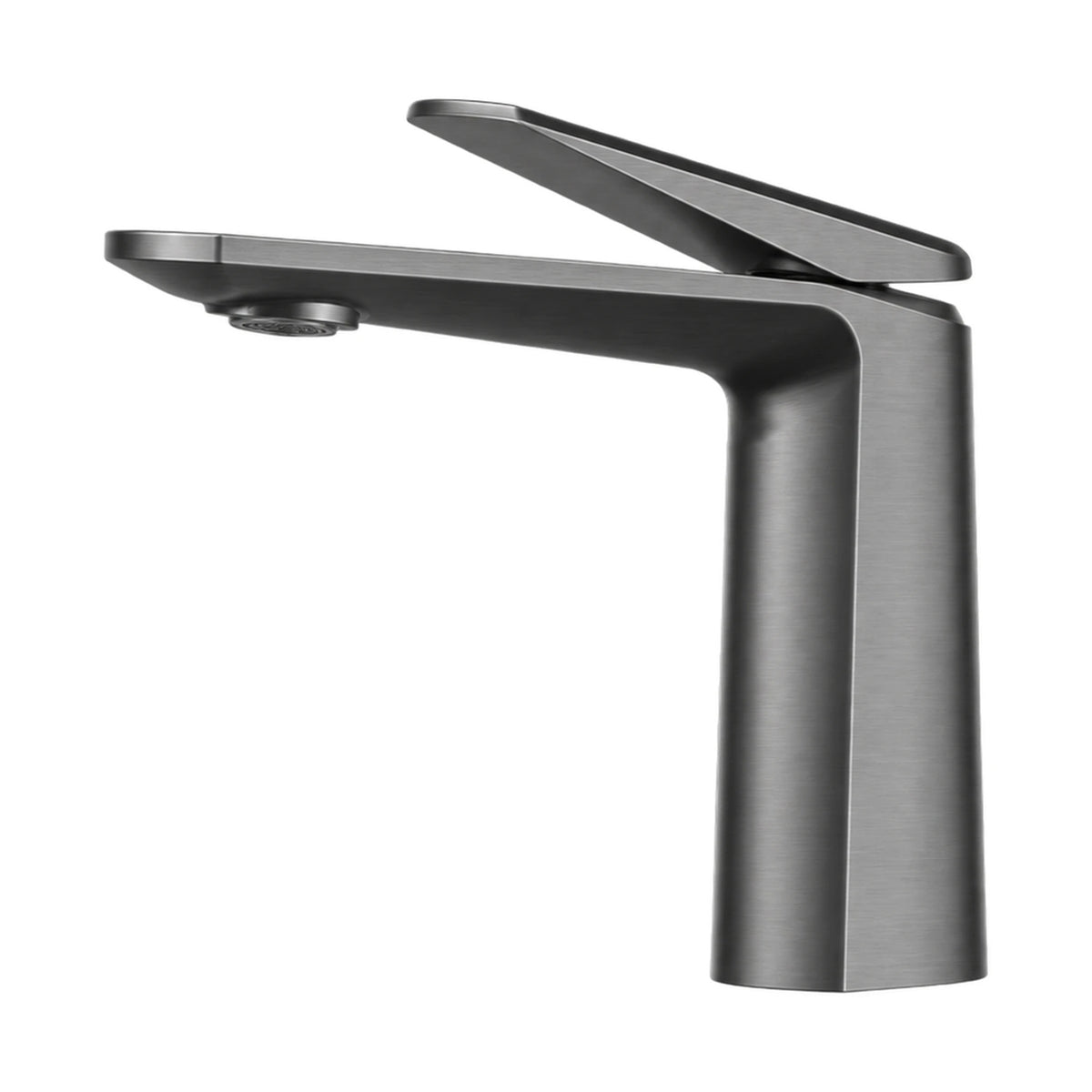Gun metal grey single hole bathroom faucet with faceted tapered body and upswept blade lever — SANIKB B029 01 45 1
